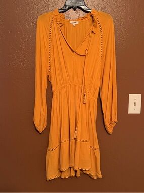 In Bloom Mustard Long Sleeve Peasant Dress